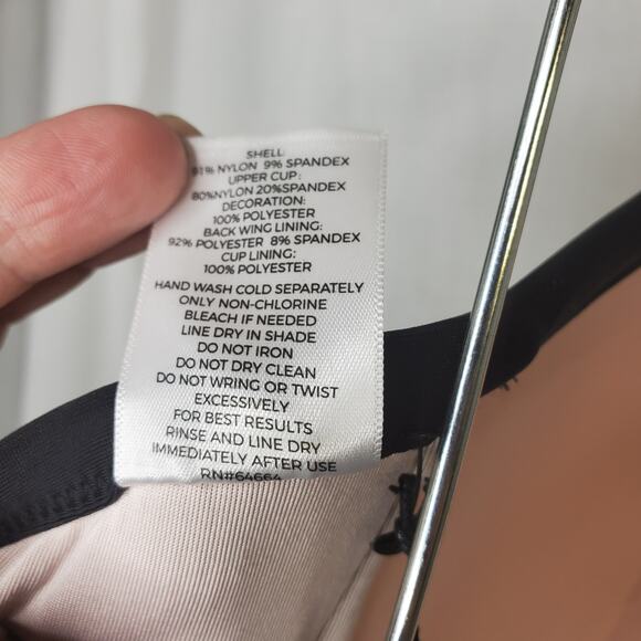 Shade & Shore Black with Colorful Embroidery Cup Size Bikini Top NWT, 32DDD - Picture 5 of 7